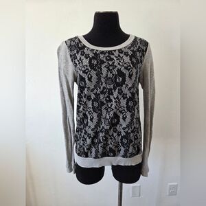 Forever21 Black Lace Sweatshirt Gray Pullover Whimsigoth Romantic Witchy Small